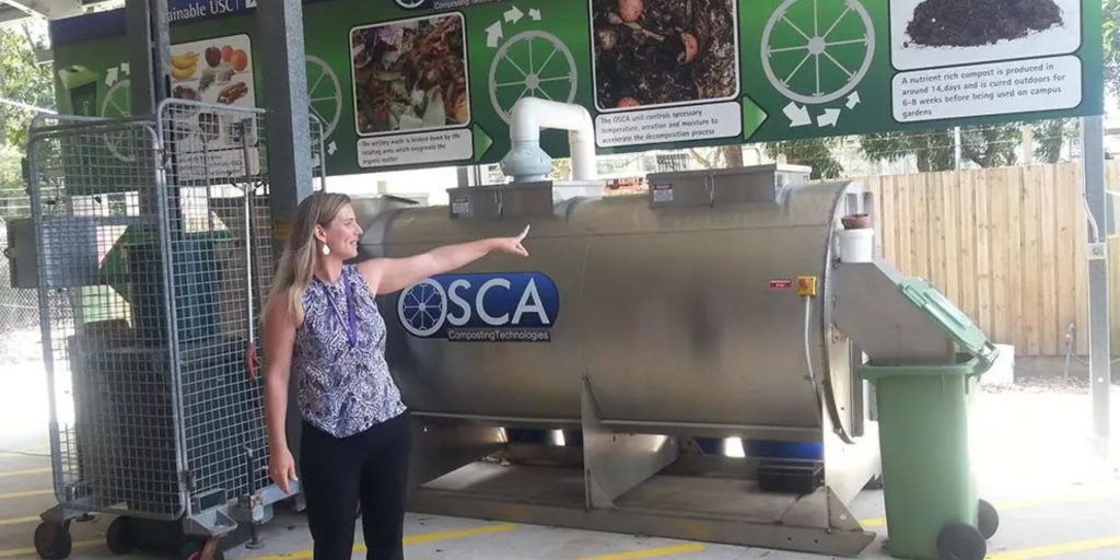 OSCA composter installed at Sunshine Coast University for campus organic waste management and sustainable composting